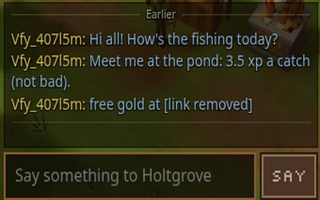 The chat window after a reload, with the earlier messages still there