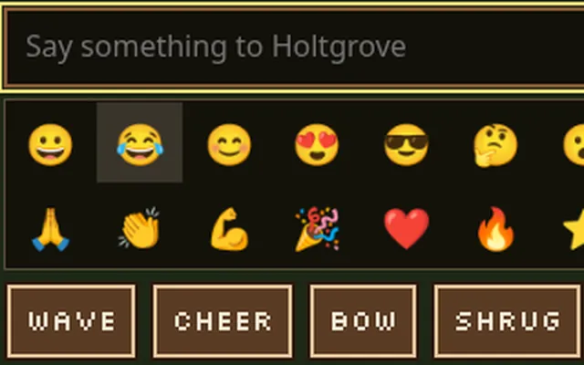 The emoji picker above the Wave, Cheer, Bow and Shrug buttons
